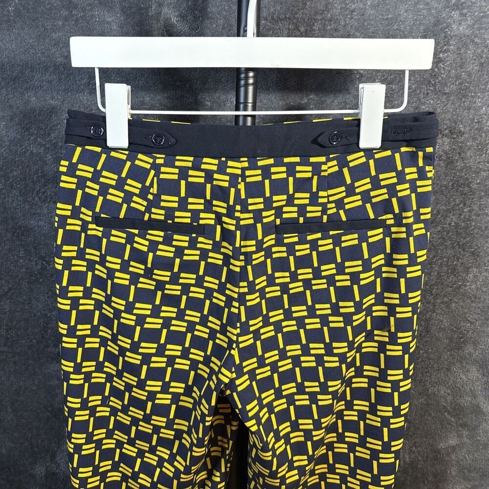 ZARA Navy Blue with Yellow contrasting print crop trousers pants XS - Picture 4 of 12